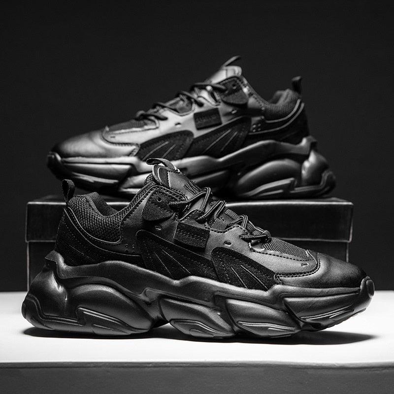 Stevvex black men's chunky sneakers two pairs with thick soles casual athletic footwear on Tampa Home & Garden Store