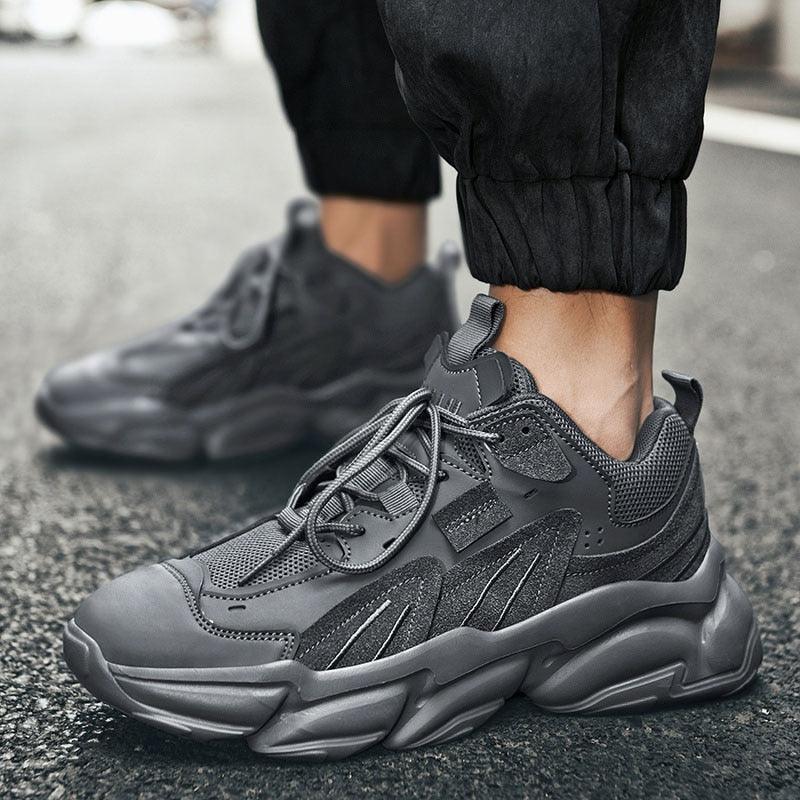 Mens chunky sneakers gray and black with mesh panels and thick sole on Tampa Home & Garden Store