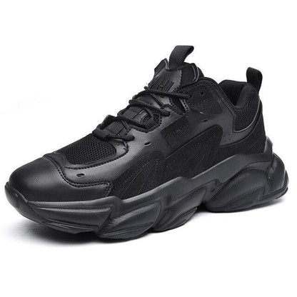 Stevvex men's black chunky sneakers with mesh and synthetic upper, casual sport shoes on Tampa Home & Garden Store