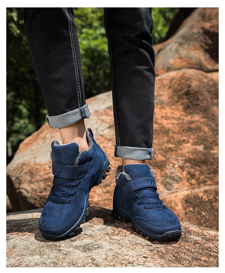 Stevvex navy blue suede winter boots with fur lining, waterproof high-top snow boot for men on Tampa Home & Garden Store