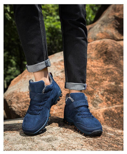 Stevvex navy blue suede winter boots with fur lining, waterproof high-top snow boot for men on Tampa Home & Garden Store