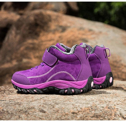 Winter boots Stevvex purple waterproof fur-lined high-top pair with rugged outsole on Tampa Home & Garden Store
