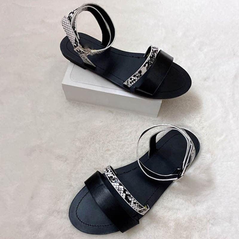 Stevvex women sandals pair open-toe slingback with black straps and snakeskin-detail band on Tampa Home & Garden Store