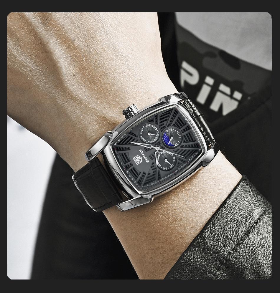 Stevvex ST524KNMULX3 square luxury men's analog watch with black dial and leather strap on Tampa Home & Garden Store