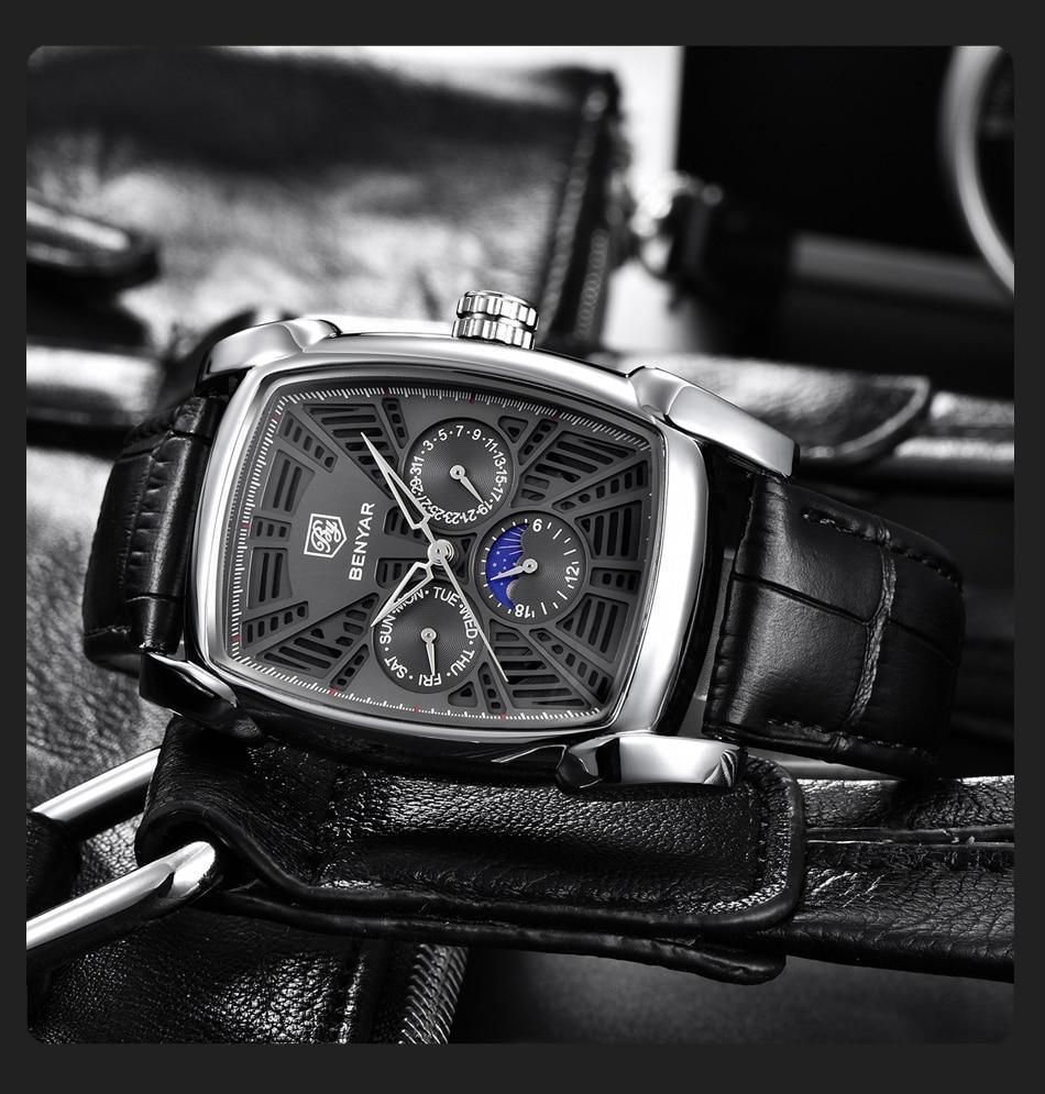 Square luxury men's watch Stevvex ST524KNMULX3 with black skeleton dial and leather strap on Tampa Home & Garden Store