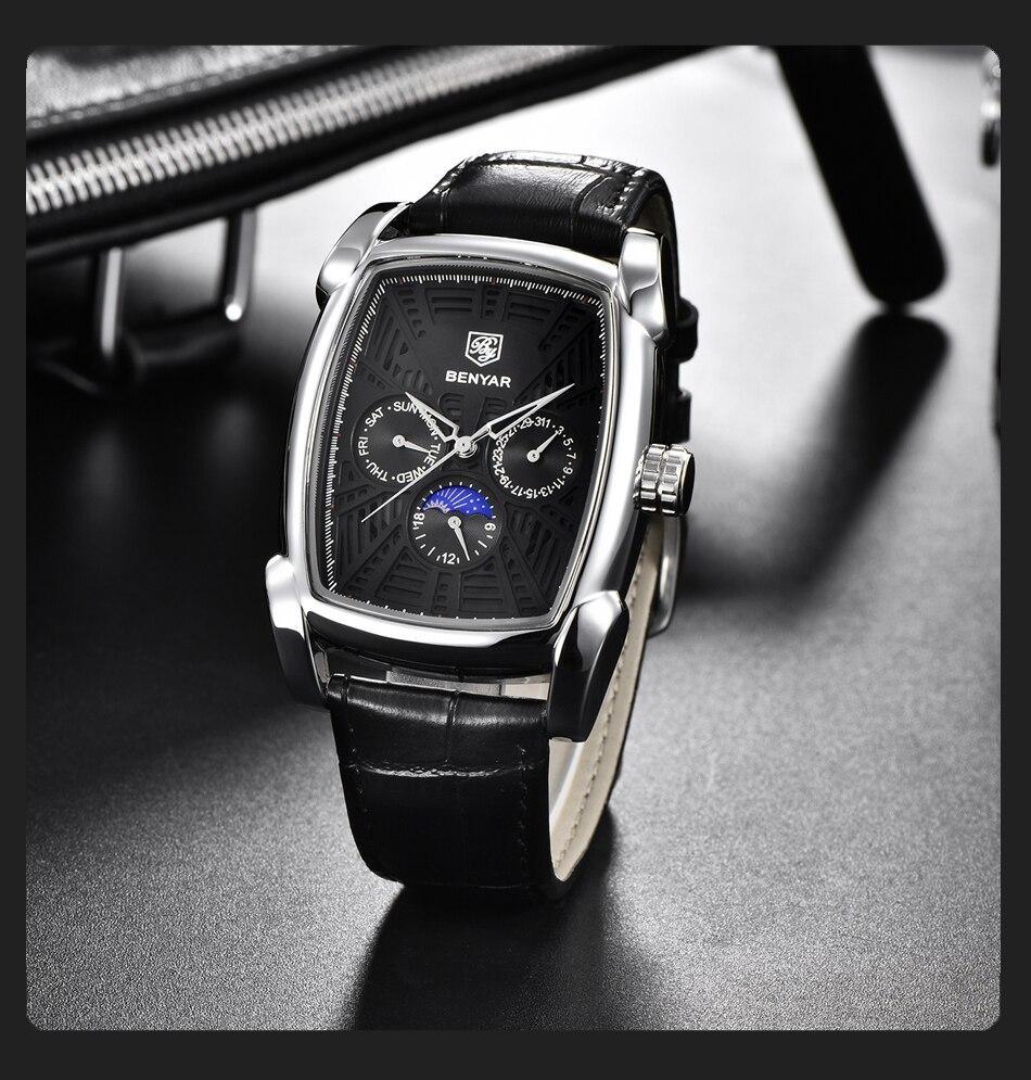 Square luxury men's watch with black dial, leather strap, analog quartz Stevvex ST524KNMULX3 on Tampa Home & Garden Store