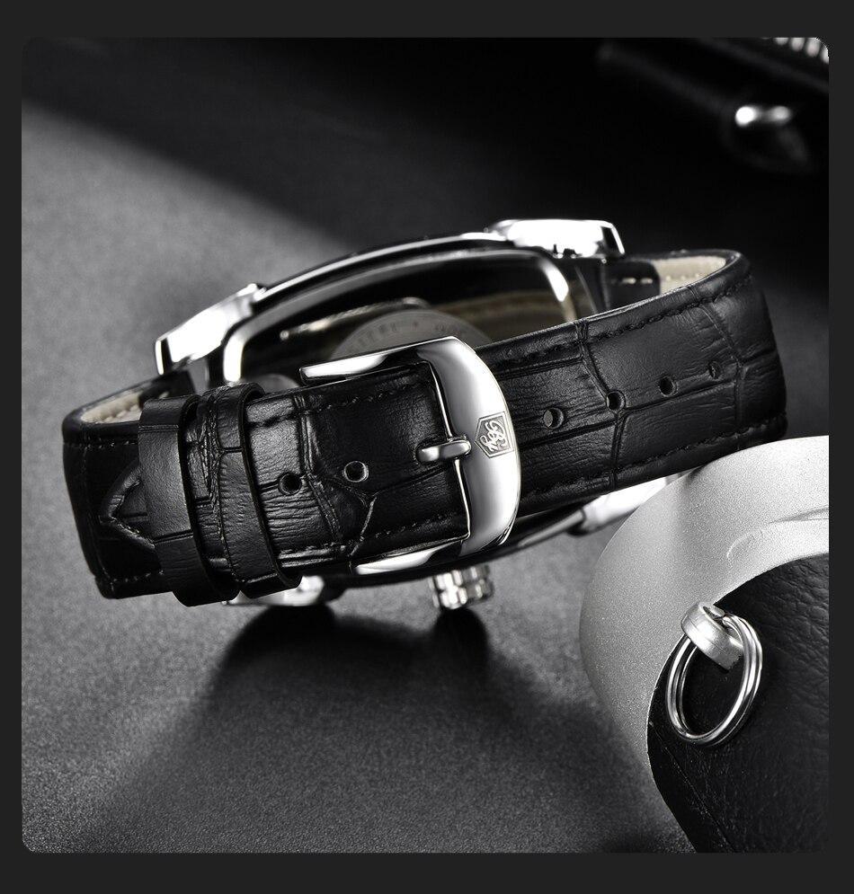 Square Luxury Mens Watch analog with black leather strap Stevvex ST524KNMULX3 on Tampa Home & Garden Store