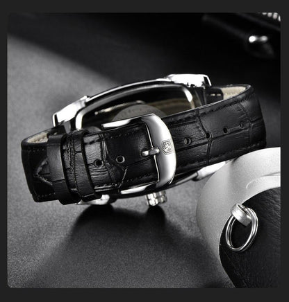 Square Luxury Mens Watch analog with black leather strap Stevvex ST524KNMULX3 on Tampa Home & Garden Store