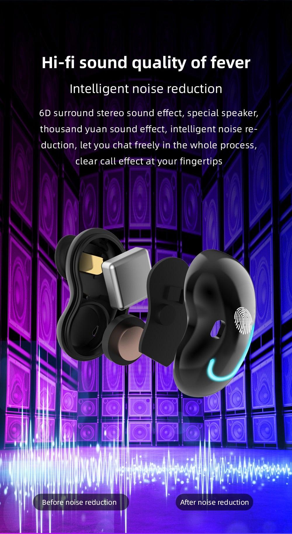 Stevvex in-ear wireless headphones black with LED ring and compact case on Tampa Home & Garden Store