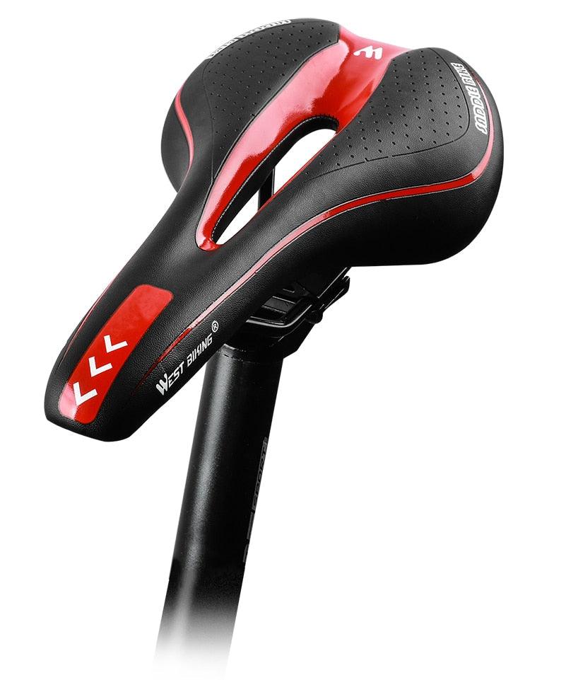 Stevvex leather bike saddle red/black breathable hollow cushion for road and mountain bikes on Tampa Home & Garden Store