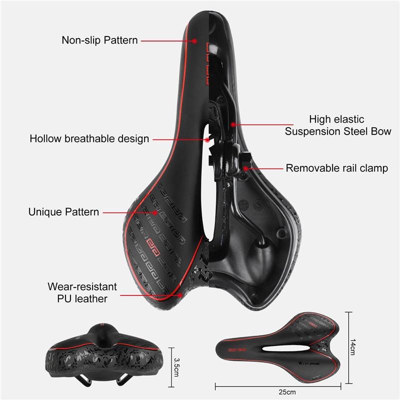Stevvex leather bike saddle for road bikes, black PU leather with hollow breathable design on Tampa Home & Garden Store