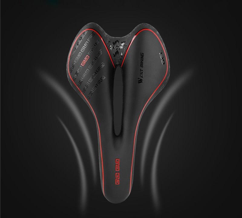 Stevvex leather bike saddle with red trim, breathable hollow cushion, black waterproof seat on Tampa Home & Garden Store