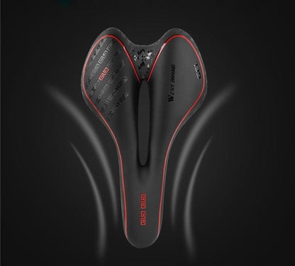 Stevvex leather bike saddle with red trim, breathable hollow cushion, black waterproof seat on Tampa Home & Garden Store