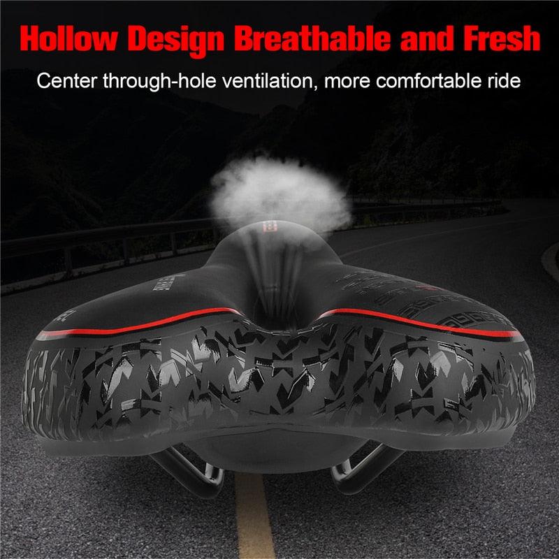 Stevvex leather bike saddle with hollow ventilation, black textured cover, red trim on Tampa Store on Tampa Home & Garden Store