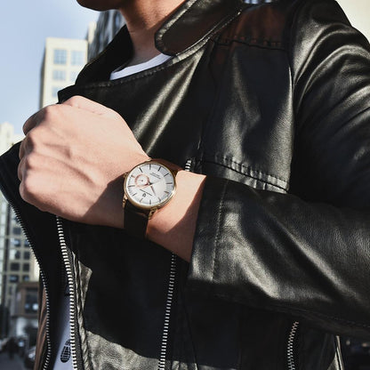 Stevvex ST432NEWWCH5 quartz watch with brown leather strap, gold case, white dial on Tampa Home & Garden Store