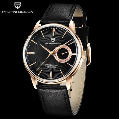 Mens quartz watch Pagani Design with black dial, rose gold case, black leather strap on Tampa Home & Garden Store