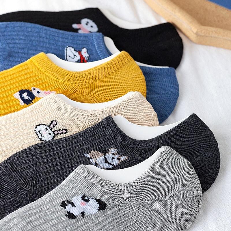 Ankle socks set 5-pair Stevvex kawaii animal print with panda bunny motifs non-slip on Tampa Home & Garden Store