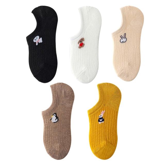 5-pair Stevvex kawaii animal print ankle socks set for men and women on Tampa Home & Garden Store
