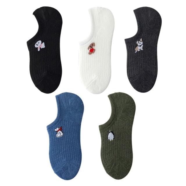 Stevvex 5-pair kawaii animal print ankle socks set; cotton, non-slip grips on Tampa Home & Garden Store