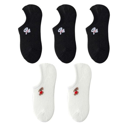 Stevvex 5-pair ankle socks set black and white cotton kawaii animal prints non-slip on Tampa Home & Garden Store