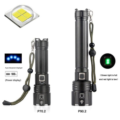 Rechargeable LED flashlight by Stevvex with adjustable zoom; black torch P70.2/P90.2 on Tampa Home & Garden Store