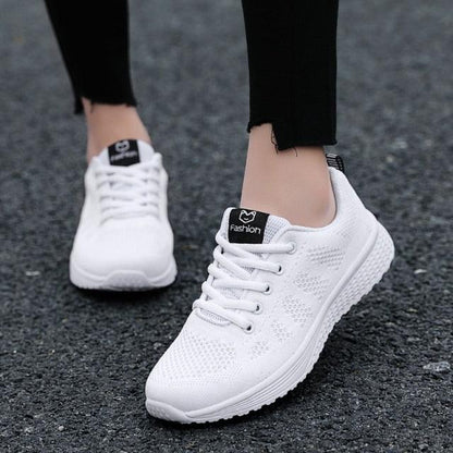 Sneakers Stevvex white mesh lace-up with breathable knit and non-slip sole on Tampa Home & Garden Store