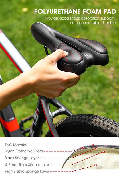 Stevvex saddle, black PU leather cushion, anti-slip waterproof for MTB on Tampa Home & Garden Store