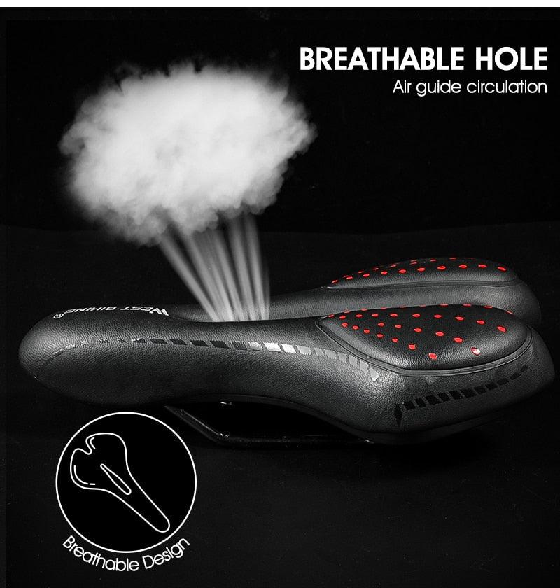 Stevvex bike saddle black PU leather gel cushion, red accents, anti-slip waterproof for MTB on Tampa Home & Garden Store