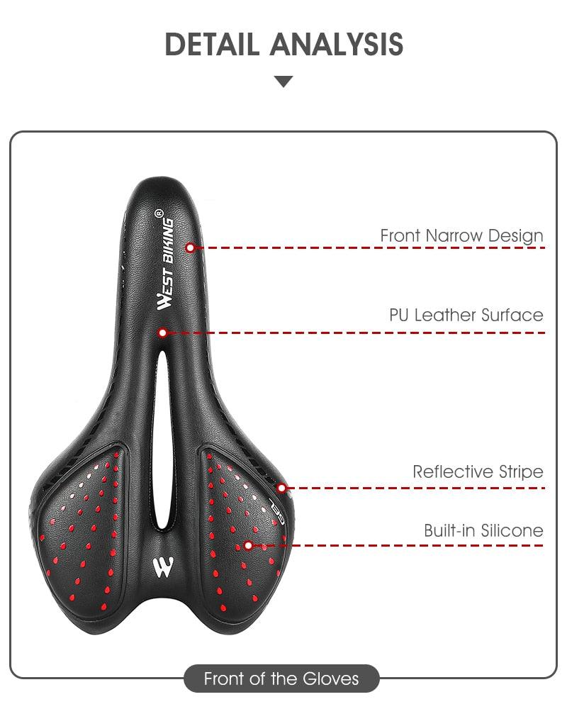 Bike saddle West Biking PU leather surface built-in silicone reflective stripe narrow design on Tampa Home & Garden Store