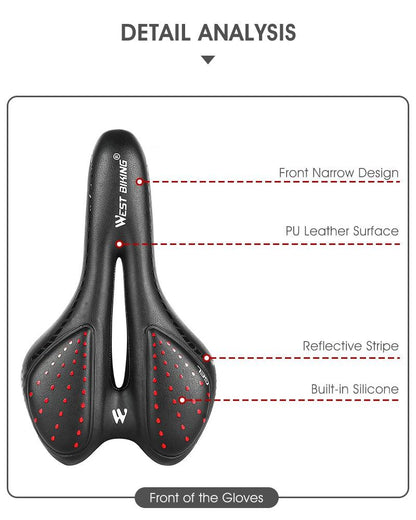 Bike saddle West Biking PU leather surface built-in silicone reflective stripe narrow design on Tampa Home & Garden Store