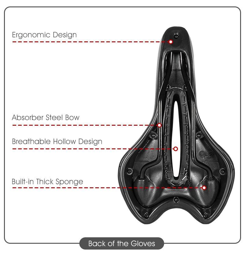 Stevvex black bike saddle underside with ergonomic design, absorber steel bow, hollow on Tampa Home & Garden Store