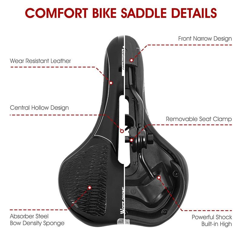 Stevvex bike saddle black PU leather gel-filled cushion anti-slip waterproof mountain bike seat on Tampa Home & Garden Store