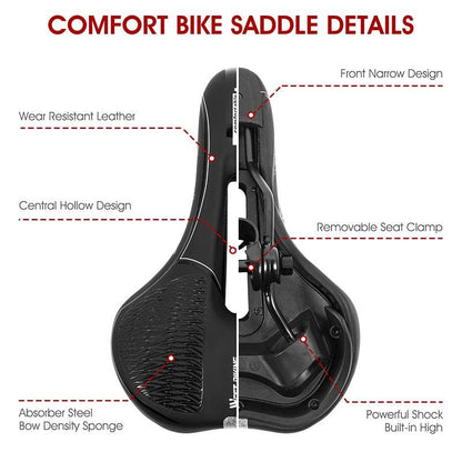 Stevvex bike saddle black PU leather gel-filled cushion anti-slip waterproof mountain bike seat on Tampa Home & Garden Store