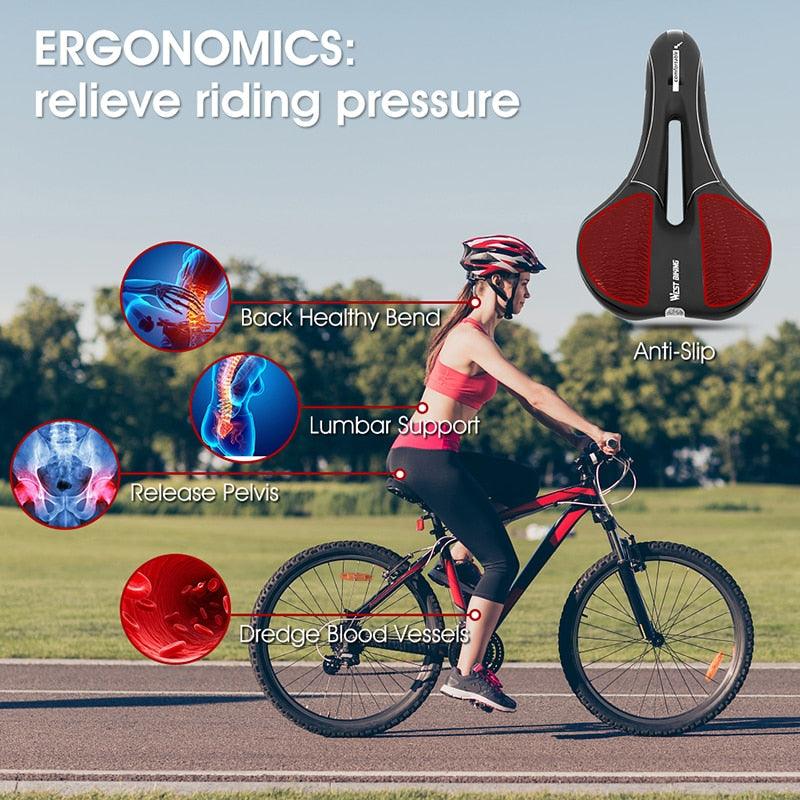 Bike saddle Stevvex PU leather gel-filled anti-slip waterproof mountain bike seat black on Tampa Home & Garden Store