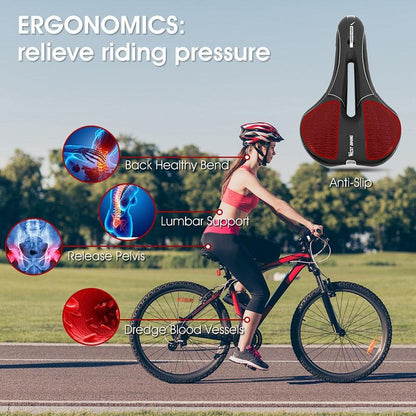 Bike saddle Stevvex PU leather gel-filled anti-slip waterproof mountain bike seat black on Tampa Home & Garden Store