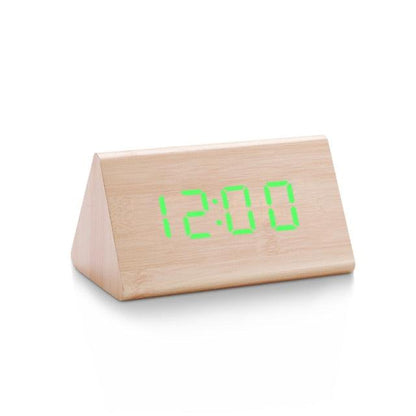 Stevvex wooden digital alarm clock with green LED display on Tampa Home & Garden Store