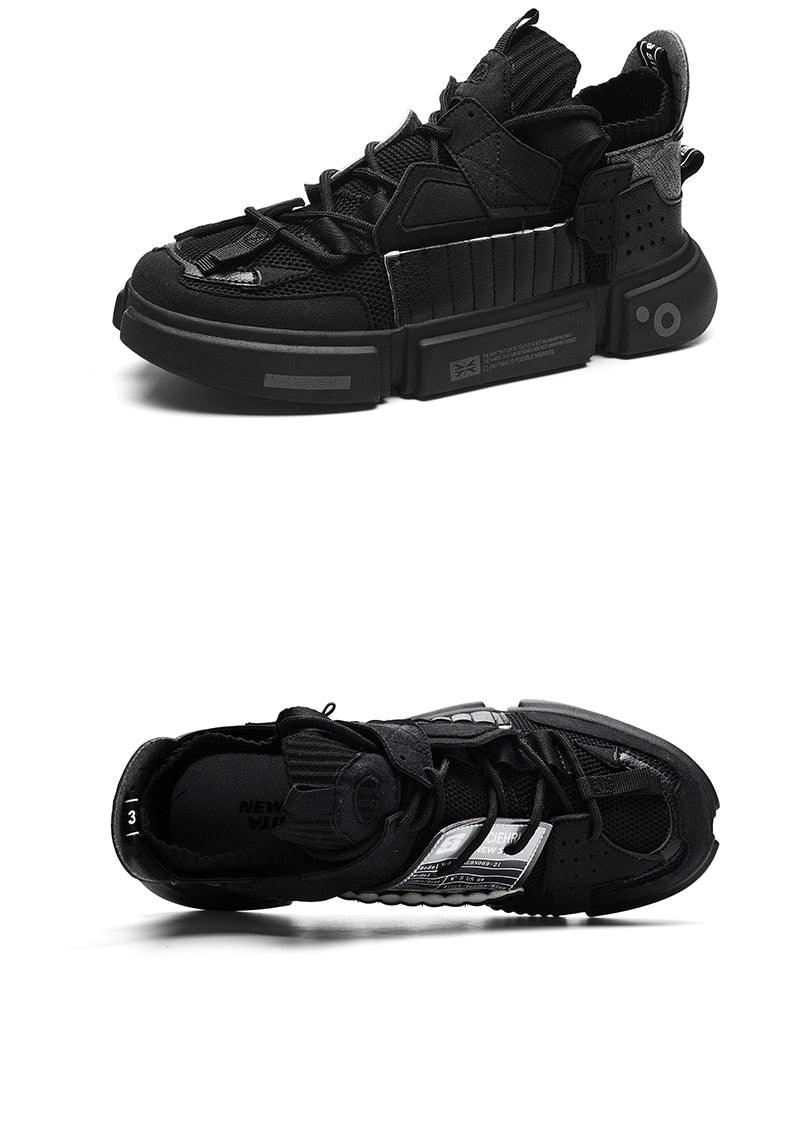 Stevvex athletic shoes black breathable mesh with chunky cushioned sole side and top view on Tampa Home & Garden Store