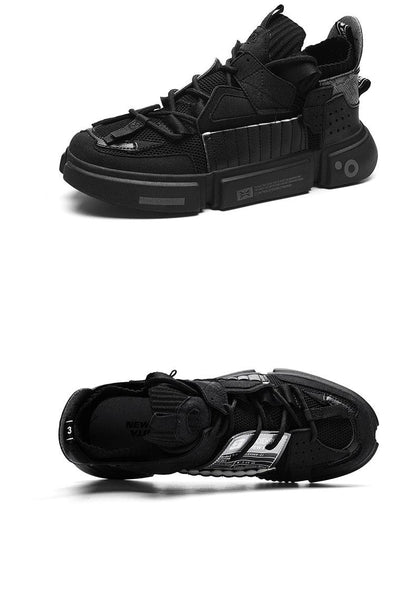 Stevvex athletic shoes black breathable mesh with chunky cushioned sole side and top view on Tampa Home & Garden Store