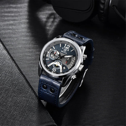 Stevvex ST442LKJ66 men's analog chronograph watch with blue leather strap stainless steel case on Tampa Home & Garden Store
