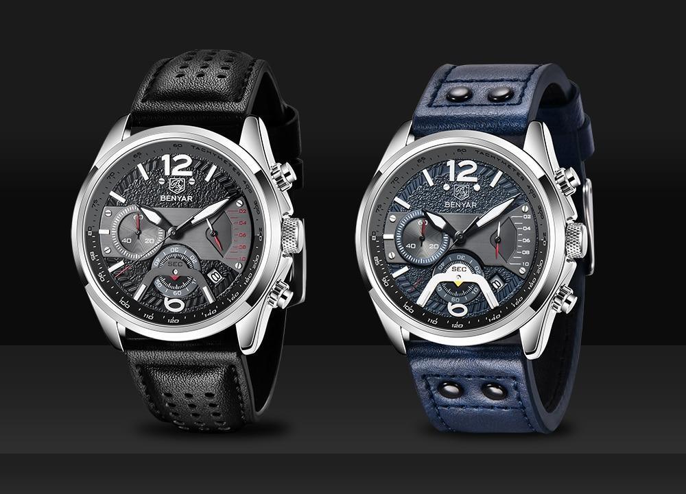 Stevvex men's sport watch pair, black and blue leather straps, analog quartz dial on Tampa Home & Garden Store