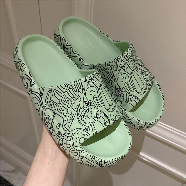 Soft Eva Light Sandal mint green pair with doodle print by Stevvex indoor outdoor wear on Tampa Home & Garden Store