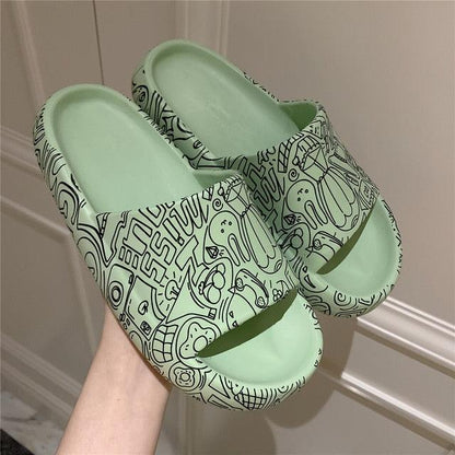 Soft Eva Light Sandal mint green pair with doodle print by Stevvex indoor outdoor wear on Tampa Home & Garden Store