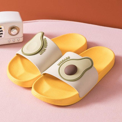 Casual Avocado Flip Flops by Stevvex, yellow footbed, white straps with avocado motif on Tampa Home & Garden Store