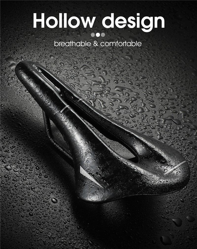Leather bike saddle black hollow design road bike seat for men, breathable cushion Stevvex on Tampa Home & Garden Store