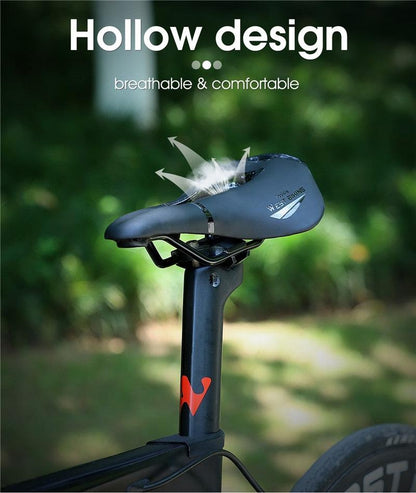 Leather bike saddle with hollow breathable design on a road bike seat post on Tampa Home & Garden Store