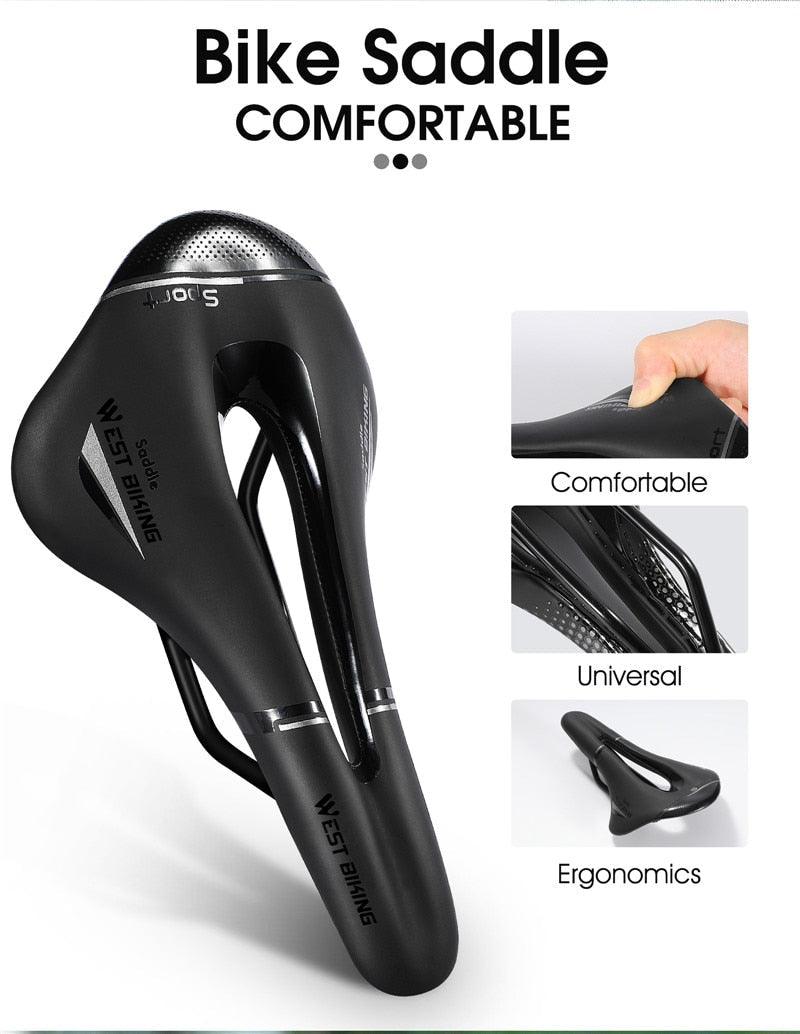 Leather bike saddle by Stevvex, black ergonomic road bike seat with hollow cushion, waterproof on Tampa Home & Garden Store