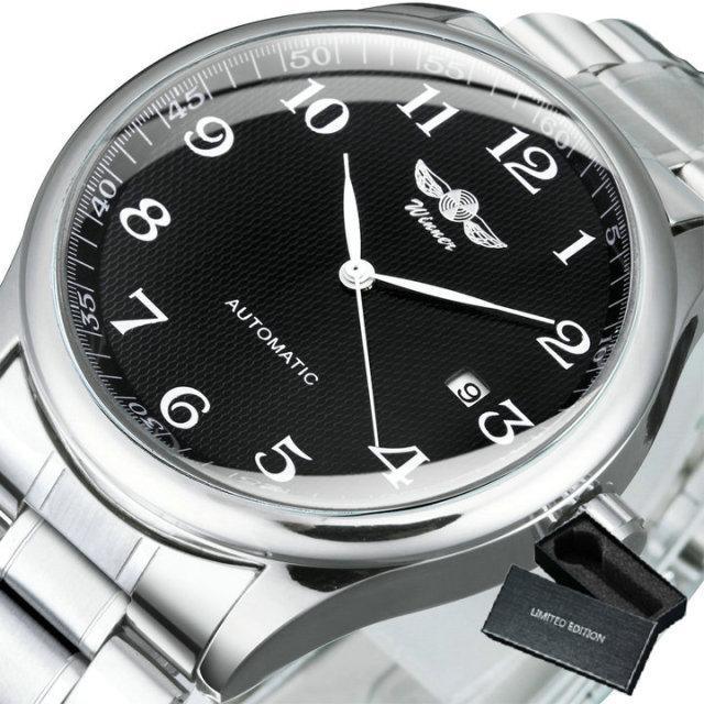 Stevvex ST456LMOSE5 automatic men’s watch with black dial, silver case, date window on Tampa Home & Garden Store