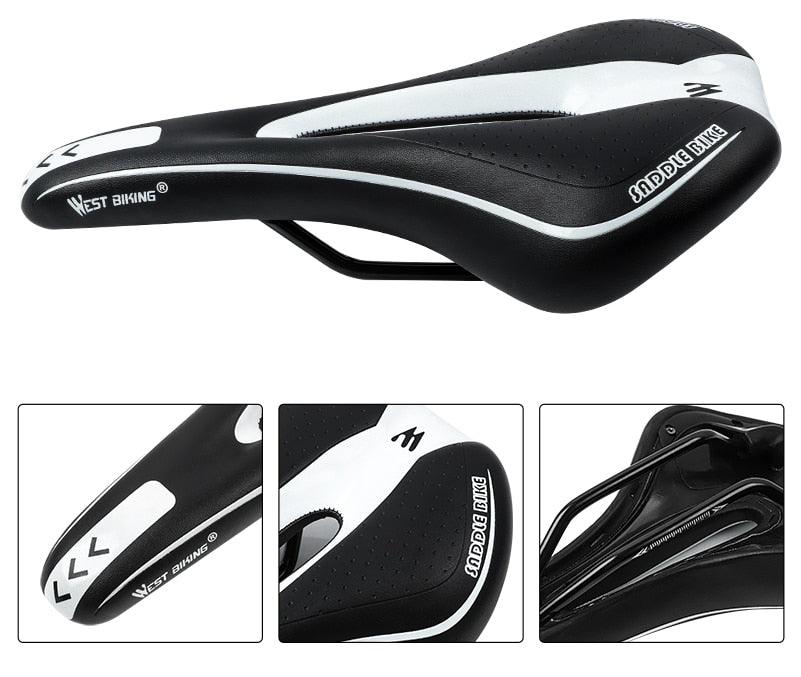 Stevvex bike saddle Mountain Road black PU leather gel pad with white trim West Biking on Tampa Home & Garden Store