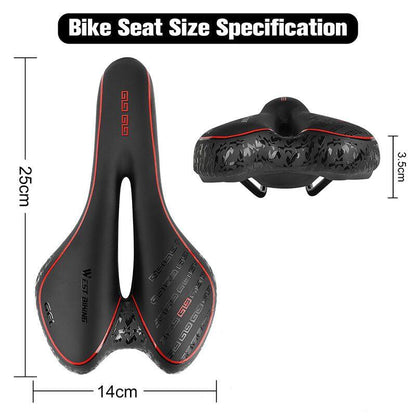 Stevvex bike saddle PU leather gel filled anti-slip waterproof black with red trim 25x14 cm on Tampa Home & Garden Store