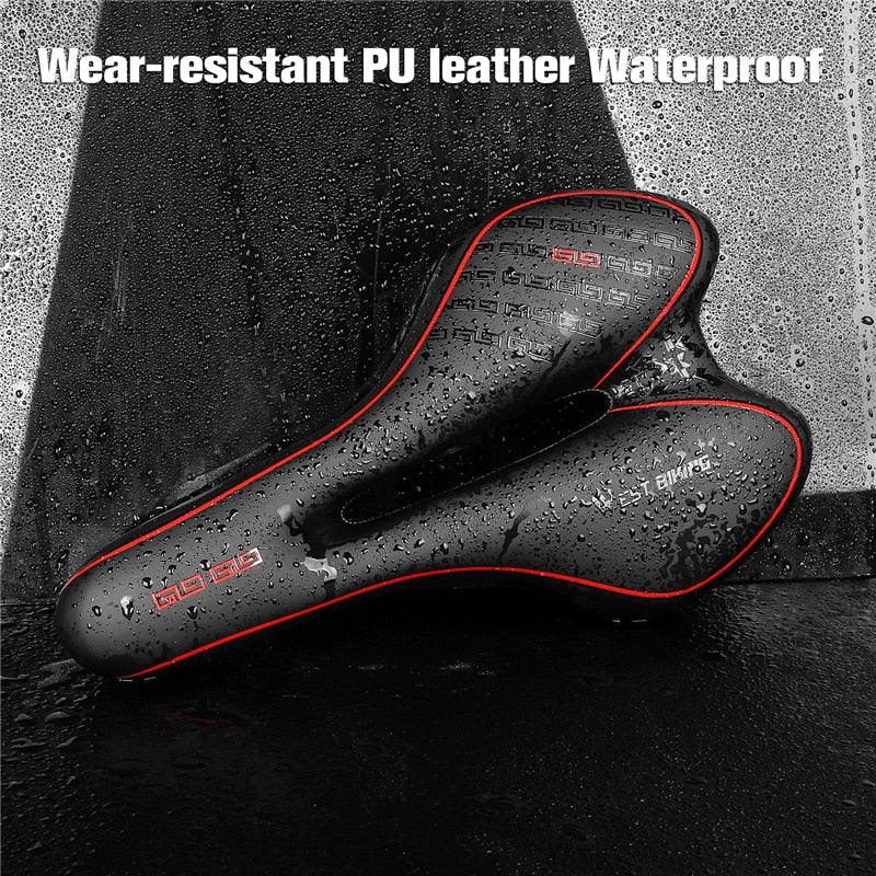 Stevvex bike saddle pair, black PU leather gel-filled seats with red trim waterproof on Tampa Home & Garden Store